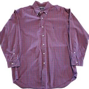 Ralph Lauren Yarmouth Shirt 16.5 XL Red Blue Green Plaid Cotton Button Down
